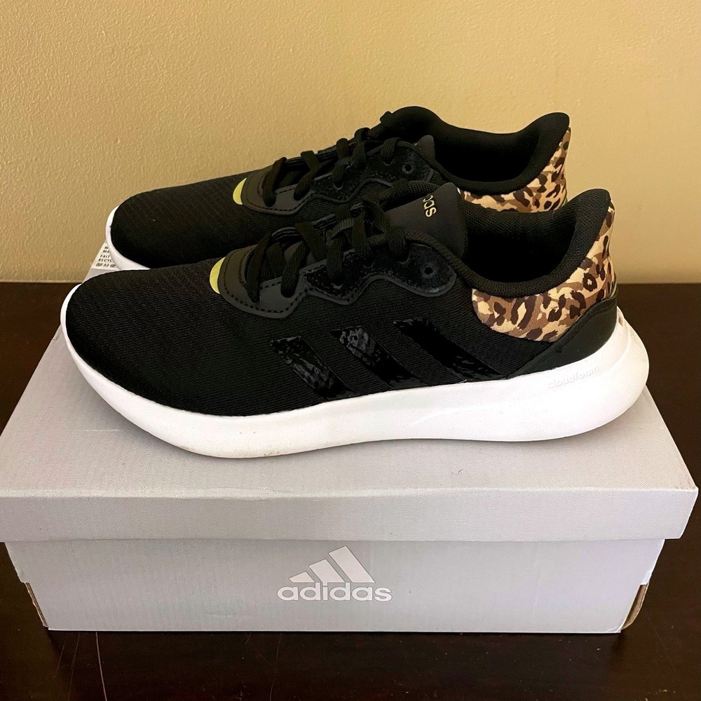 Adidas Lite Racer 2.0 Womens Black Leopard Print Cloudfoam Running Shoes